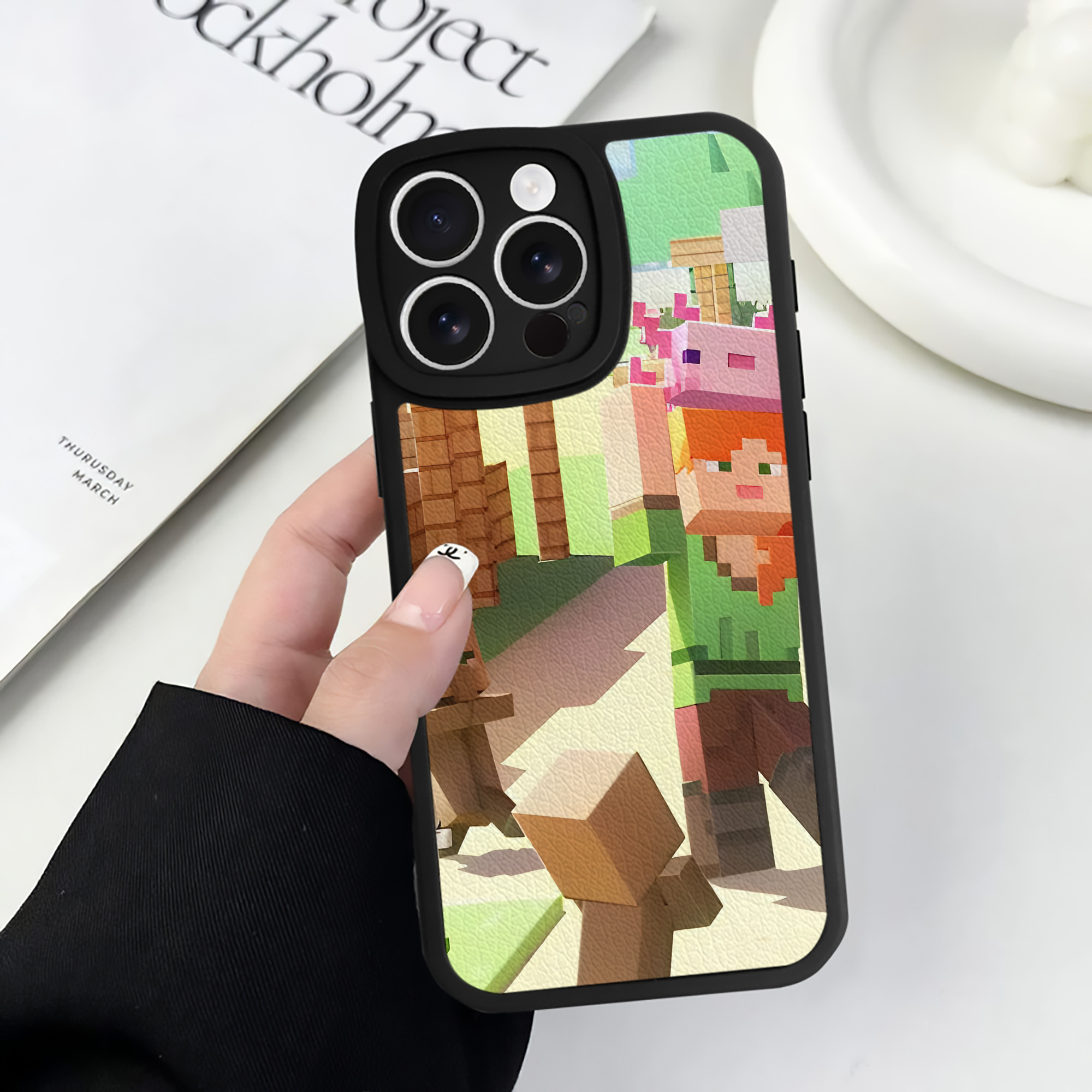 （画像用） マインクラフト ブロックの世界 Minecraft MC Block world 【iPhone 16シリーズ対応】シリコンスマホケース（レザー調） 材質：シリコン